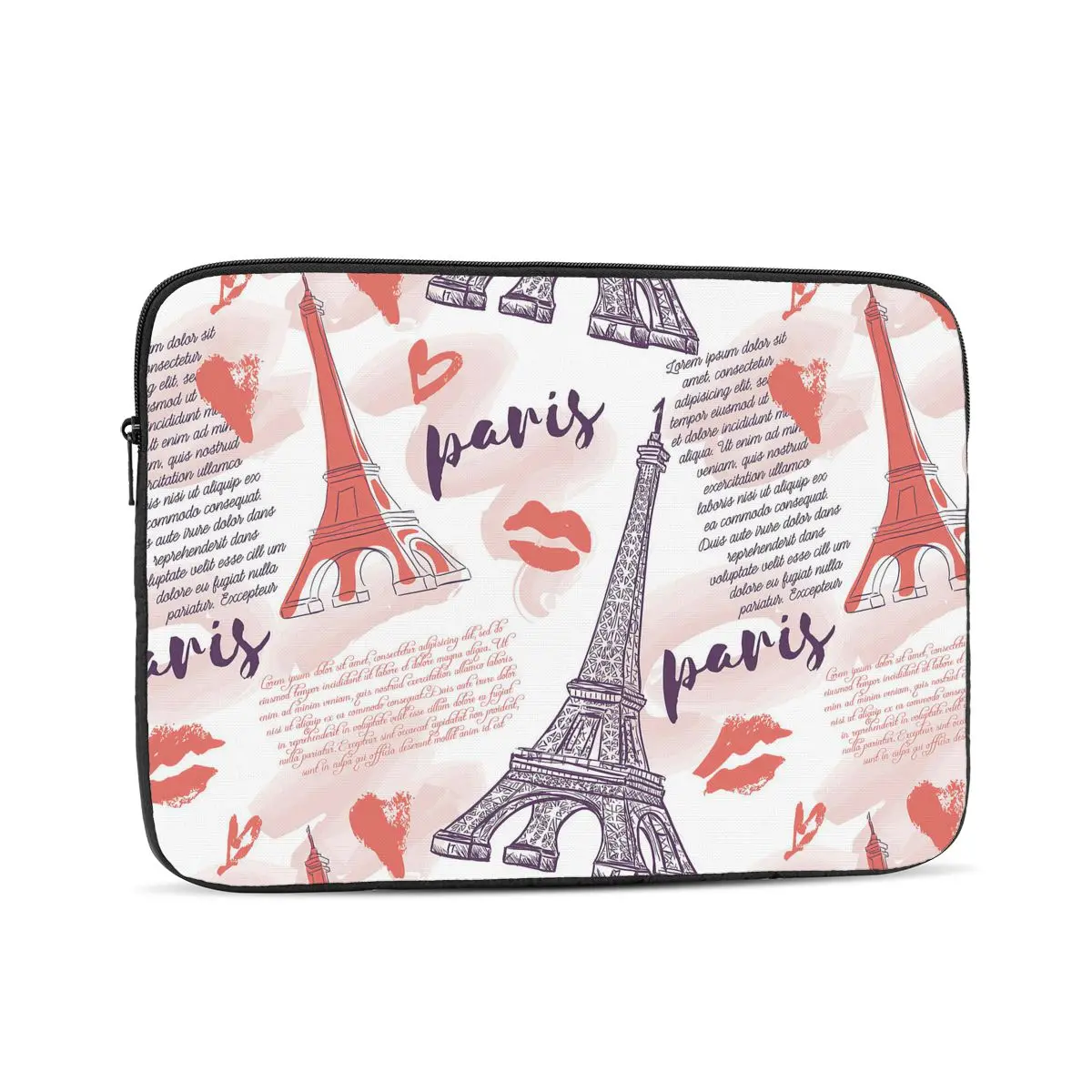 Vintage With Eiffel Tower Kisses Hearts And Watercolor Splashes Computer ipad Laptop Cover Case Laptop Sleeve Bag Portable Cover