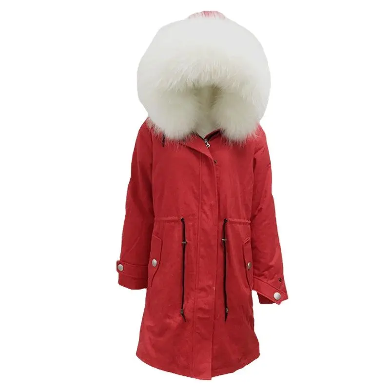 New Red Men Parka Winter Coat Real Fox Fur With Hoodies High-quality Genuine Leather Tops And Blouses S-4XL