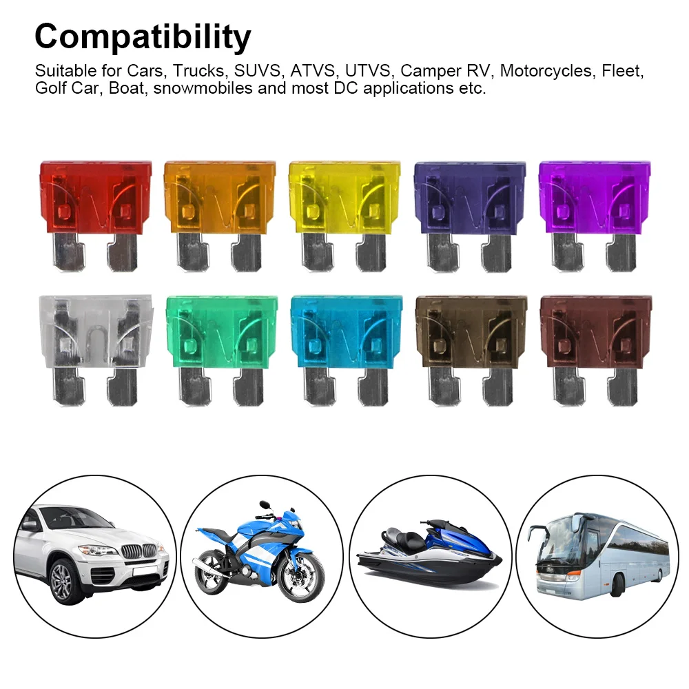 Clip Assortment Car Truck Fuses with Box Auto Blade Type Fuse Set 50/100 Pcs 2A 3A 5A 7.5A 10A 15A 20A 25A 30A 35A 40A Amp