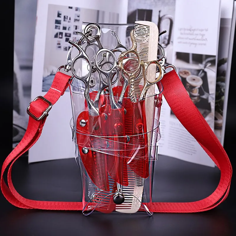 

Transparent PVC Barber Scissor Shear Organizer Stylist Holster w/ Nylon Belt Salon Hairdresser Pet Grooming Waist Tool Bag H24