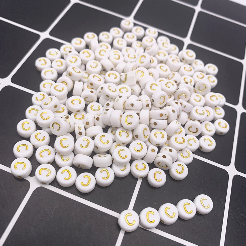 100pcs 7x4mm White Acrylic Alphabet / Letter Round Beads For Jewelry Making Diy Handmade Bracelet Necklace