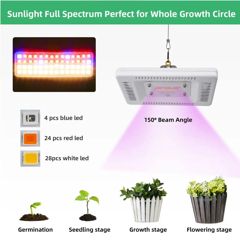 

Светодиодный настольный светильник с зажимом для выращивания, полный спектр, 4 режима, 50 Вт, 56 светодиодный s, водонепроницаемый светодиодный светильник для выращивания растений, цветов, теплиц, палаток