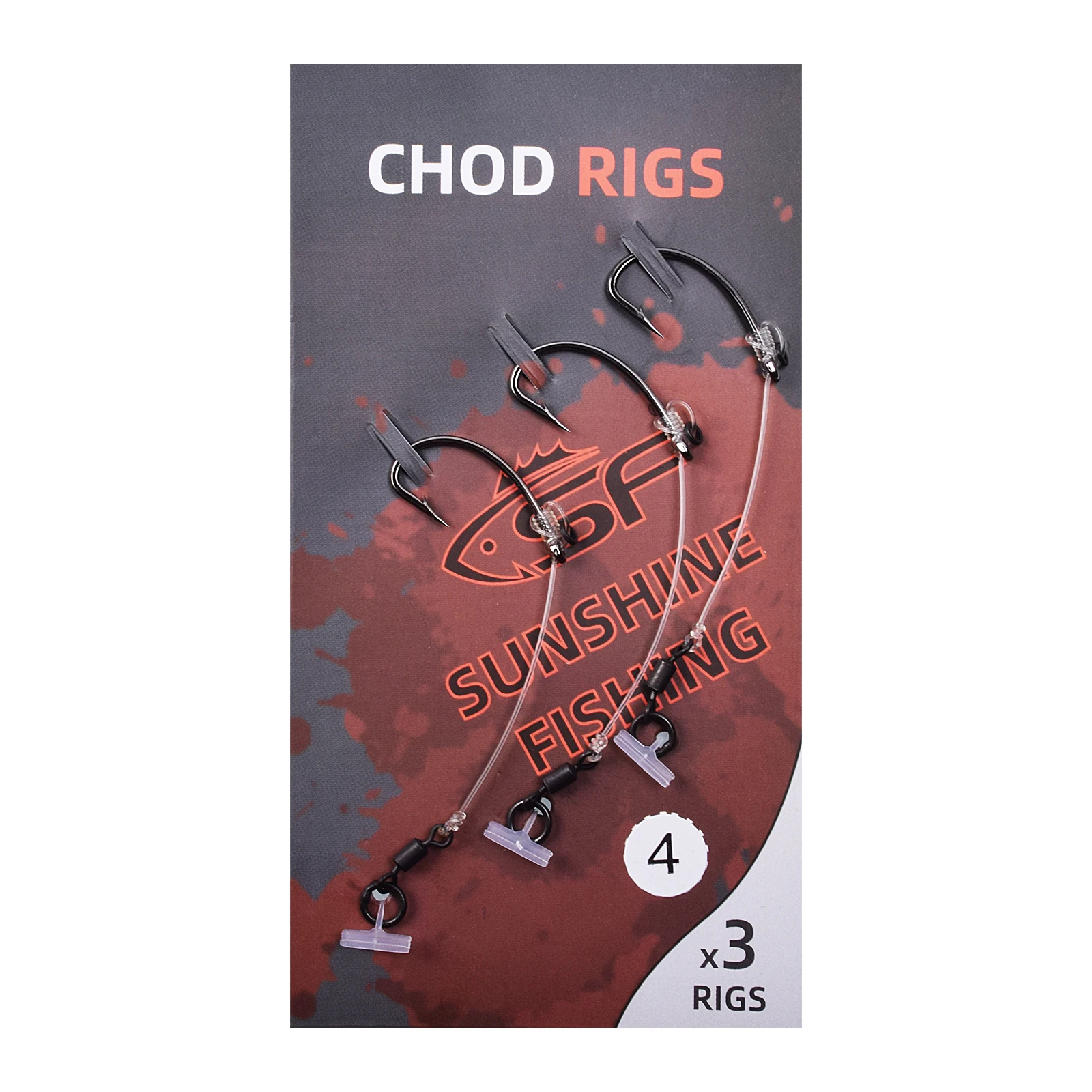 SF 3Pcs/Pack Carp Fishing Ready Tied Chod Rigs with Size 8 Ring Swivel Long Barbed/Barbless Hook #4 #6 #8