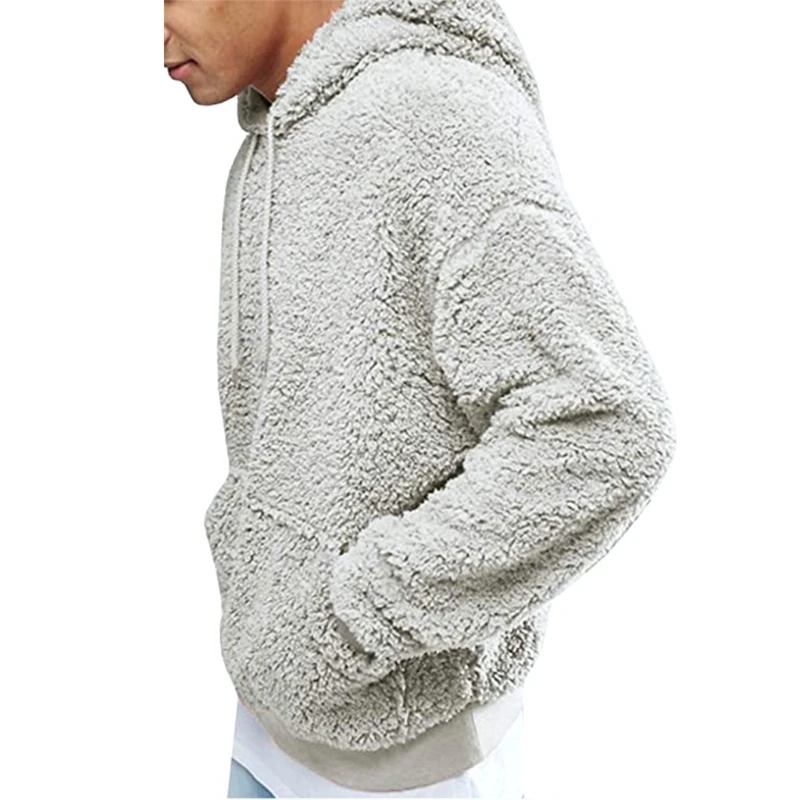 Mannen Jongens Winter Dikker Pluche Lange Mouw Sweatshirt Trui Koord Hoodie Tops Met Pocket Pluizige Kangoeroe Uitloper S-3XL