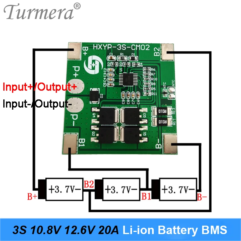 Turmera 3S 20A BMS 10,8 V 12,6 V 18650 Płytka zabezpieczona litowa do akumulatora wkrętarki 12 V i zasilania bezprzerwanego