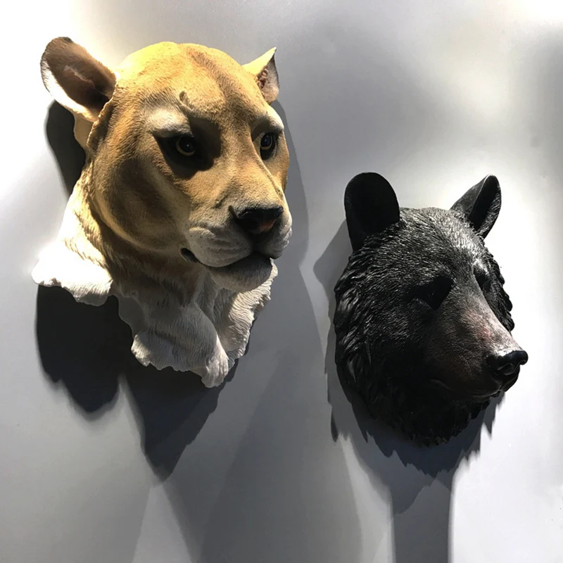 

New Resin Simulation Animal Figurines Wall Wolf Head Status Lion Figure Decor Bar Mural Sculptures Ornaments Home Accessories