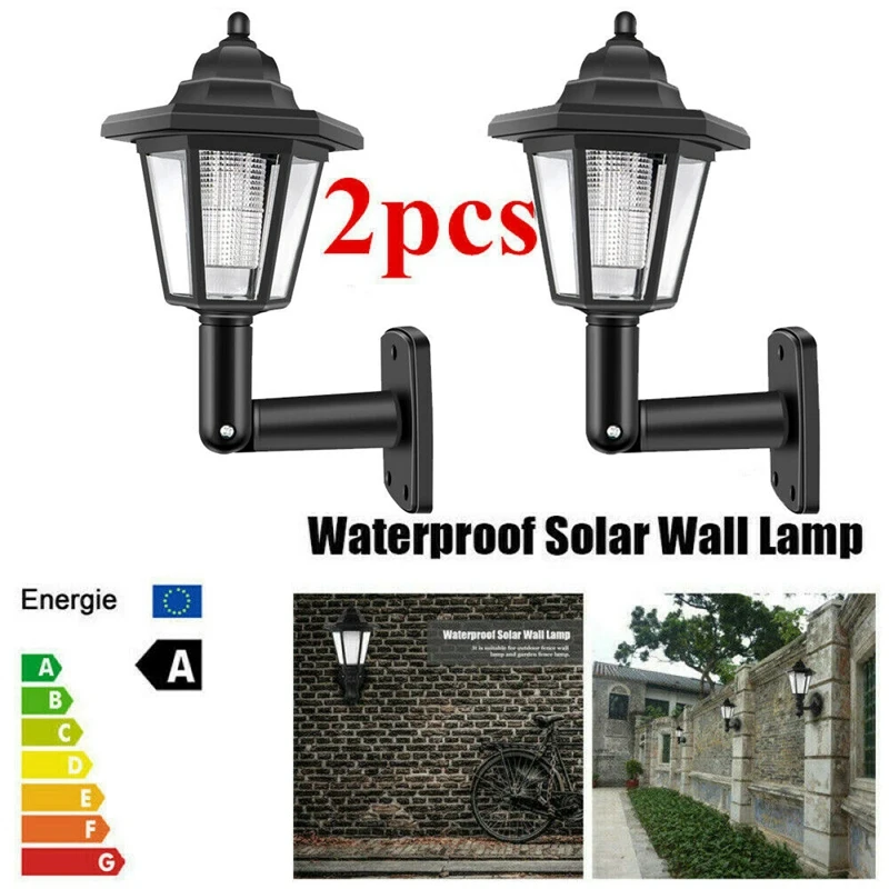 

2 светодиодных уличных настенных фонаря на солнечной батарее для сада, забора, светильник с датчиком светильник