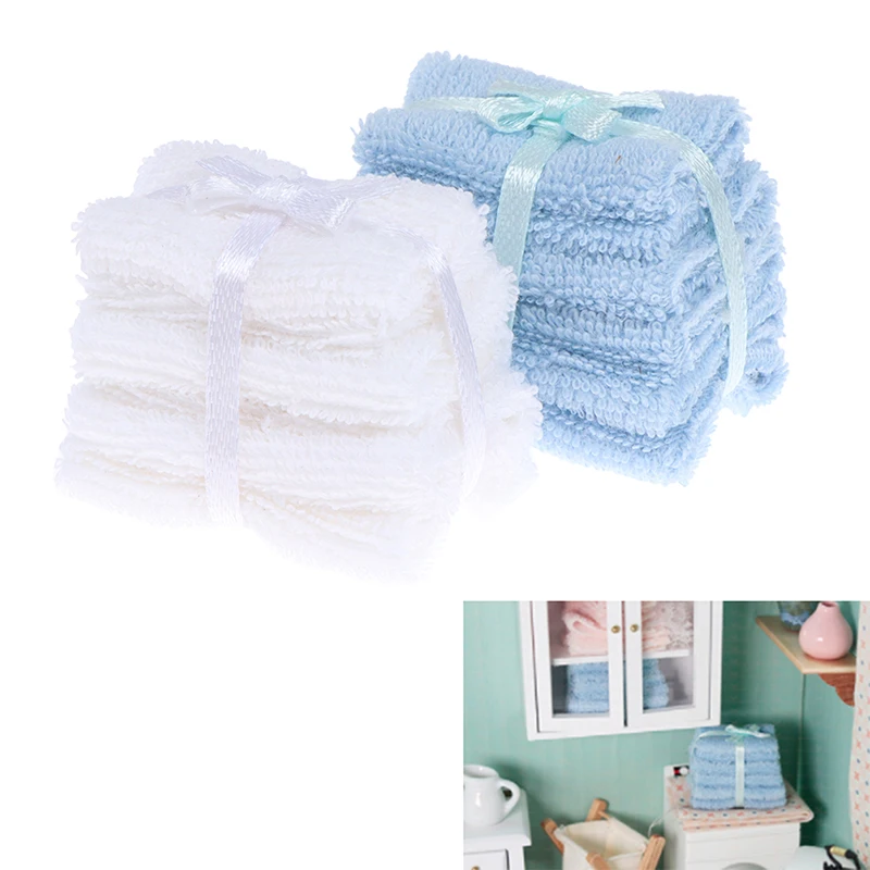 1:12 Dollhouse Miniature Towel Bath Towel Face Towel Set Model Bathroom Furniture Decor Accessories Toys