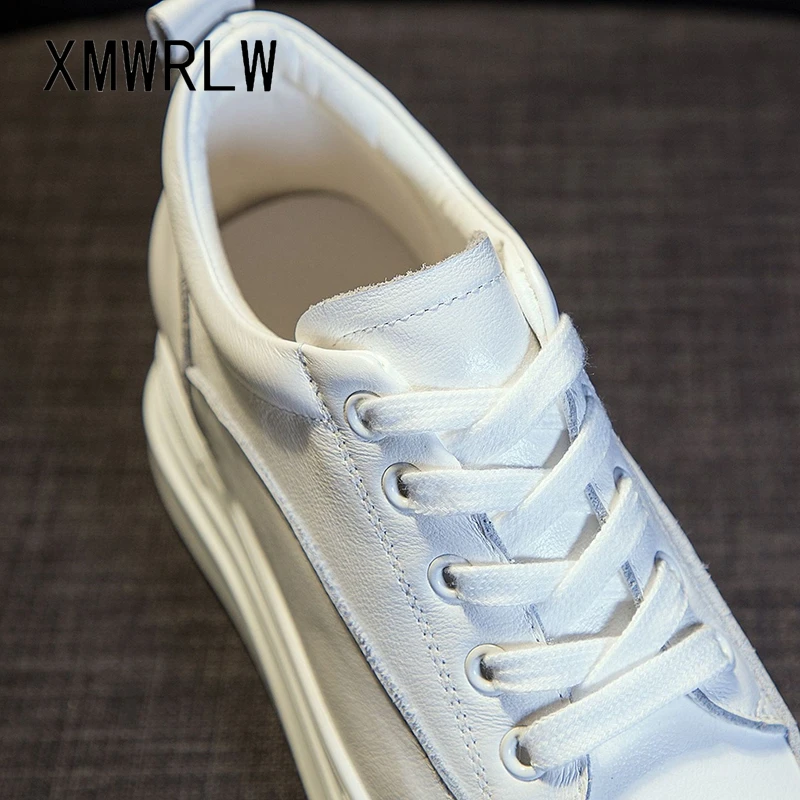 XMWRLW Women's Chunky Sneakers Genuine Leather Casual Women Shoes High Heels Platform Sneakers For Woman Spring Autumn Shoes