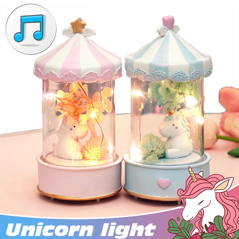 unicorn night light music box Cute horse lamp decoration bedroom child friend Thanksgiving Christmas girl birthday gift HNL-092