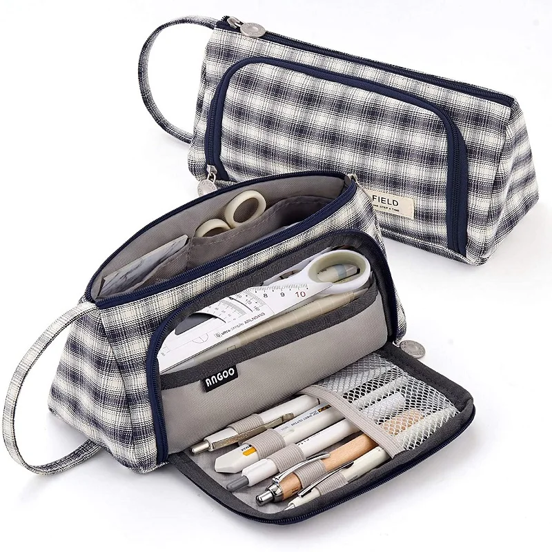 Organisateur trousse de papeterie treillis grande capacité pochette à crayons Style britannique poignée stylo sac cadeau pour l'école adolescente fille garçon Plaid