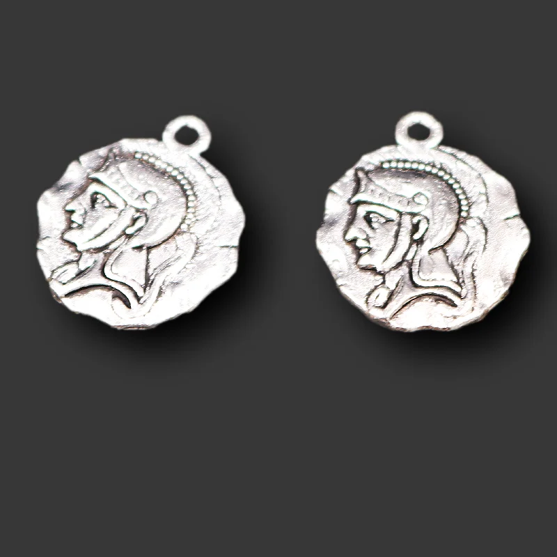 12pcs Silver Plated Roman Warrior Commemorative Coin Pendant Retro Bracelet Metal Accessories DIY Charm Jewelry Craft Making