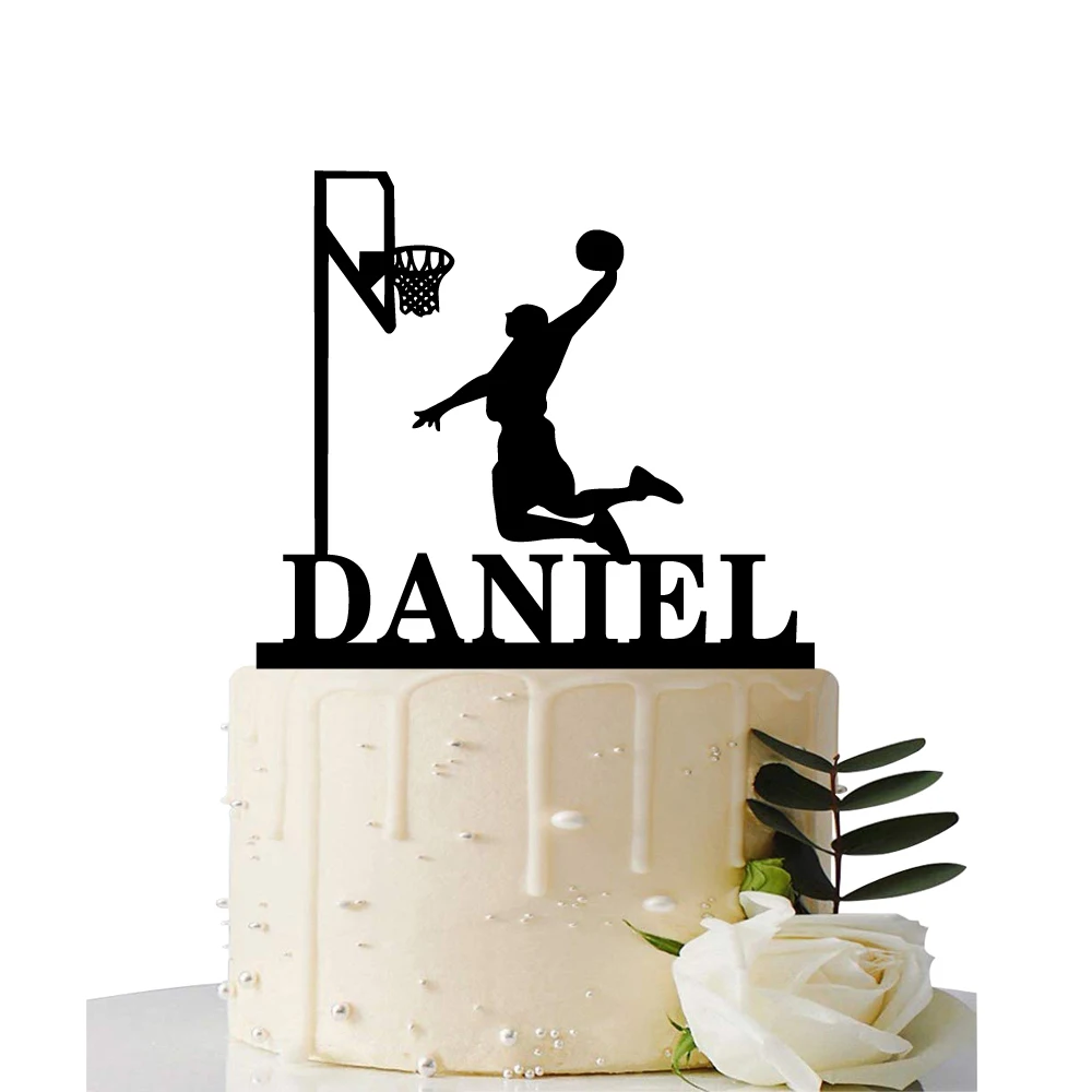 Custom Basketball Theme Name Acrylic Birthday Cake Topper Sports Style Personalized Dunk Team Name Party Cake Toppers Decoration