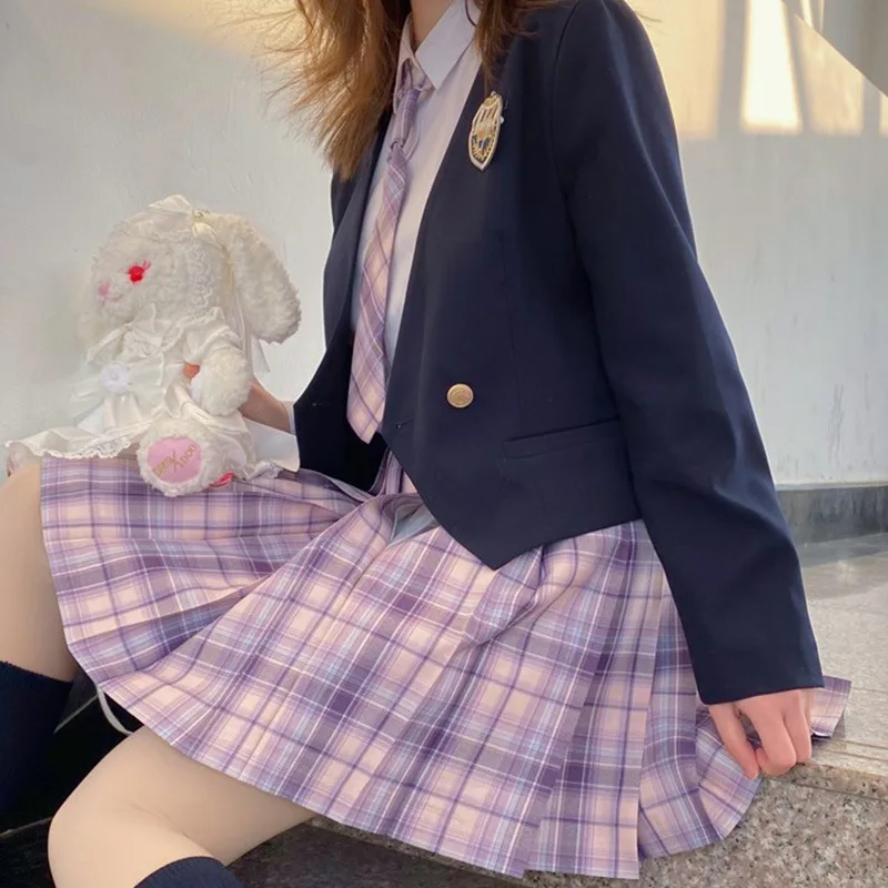 GOHYPDUG JK Students High-Waist Vintage Pleated A- line Skirts Female school girl uniform college school skirt