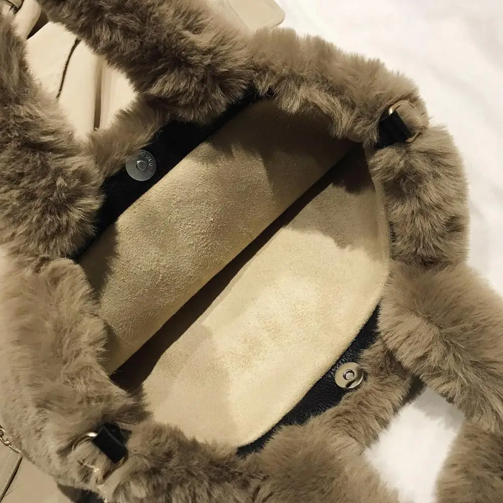 Plush Tote Bags Chain Women Bags Soft Fluffy Bags NEW Winter Bags For Women 2020 Furry Bags Luxury Handbag Fur Shoulders Bags