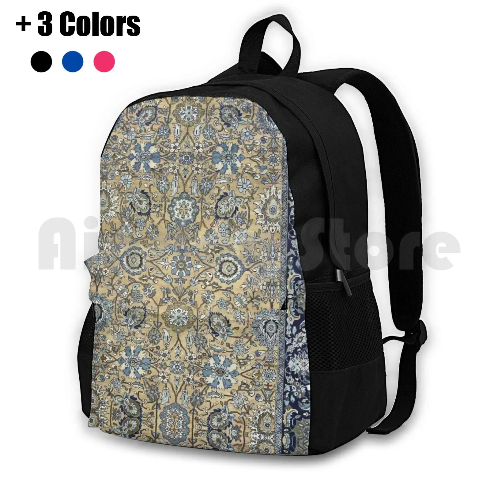 Antique Persian Sultanabad Rug Print Outdoor Hiking Backpack Riding Climbing Sports Bag Vintage Vintage Rug Carpet Floral