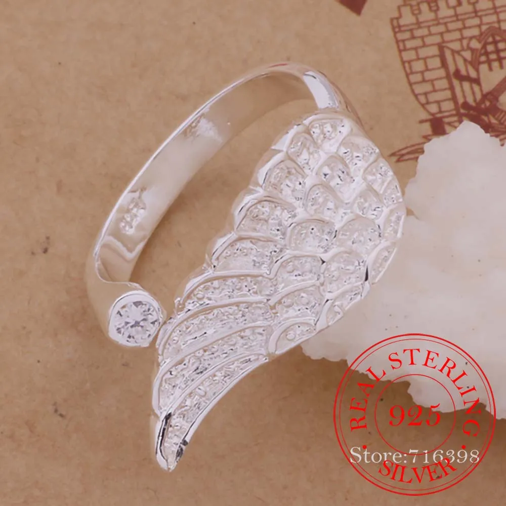 Prawdziwe 925 Sterling Silver Rings dla kobiet, kryształ regulowany Wedding Party proste skrzydło pierścień, hurtownie cena fabryczna/annajeua