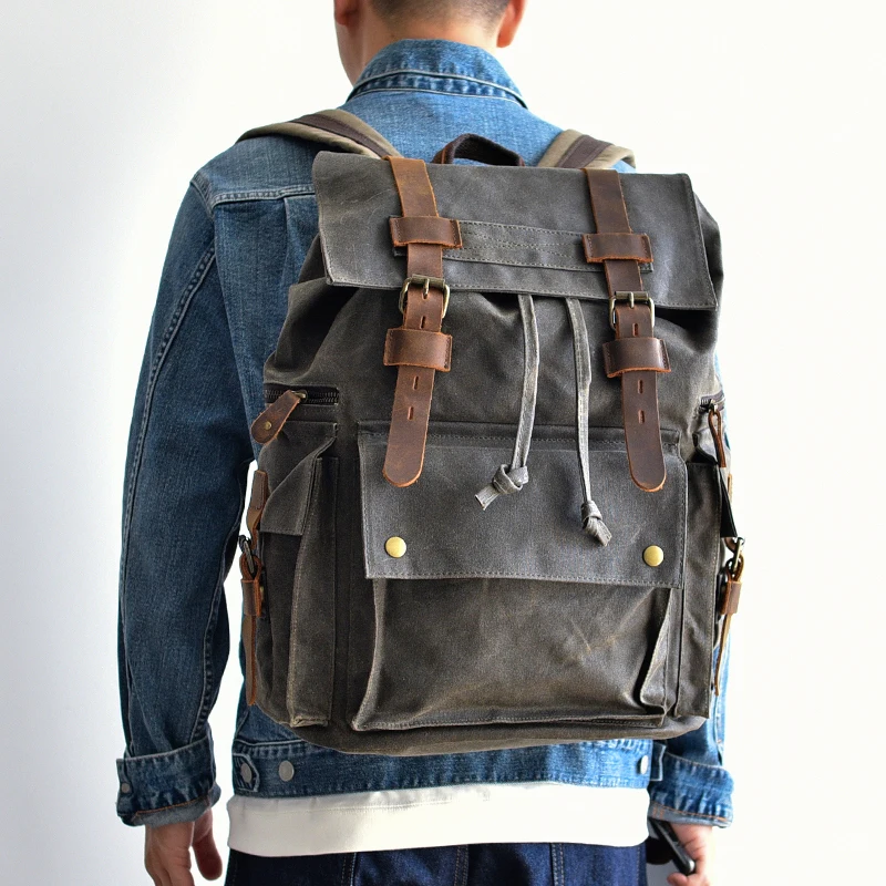 Waxed Canvas Rucksack Travel Bag Backpacks For College Students Laptop Backpack 15 6 inches