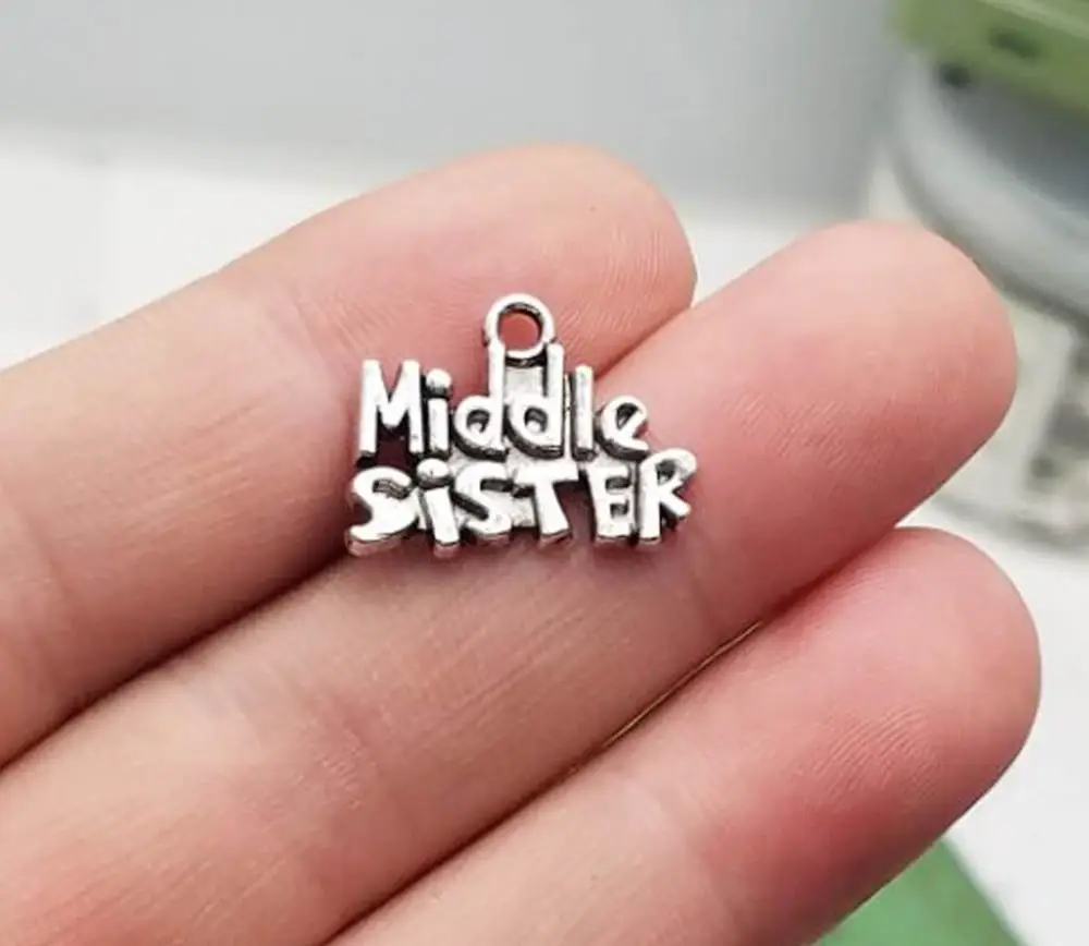 15pcs/lot--18x16mm Antique Silver Plated Big Middle Little Sister Charms Family Pendants DIY Supplies Jewelry Making Accessories