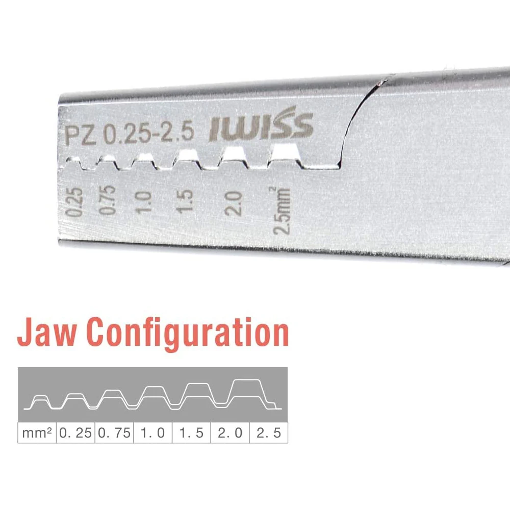 IWISS PZ-0.5-2.5 Crimping Plier Crimp Tool for Wire Ferrule 0.5–2.5 mm² for Insulated Crimp Bootlace Ferrule with Plastic Collar