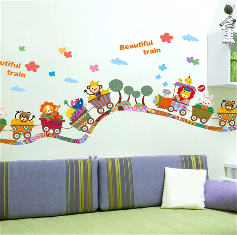 Cartoon Animal Fruit Train Car Wall sticker build your future crane excavator kids boy bedroom decor decals