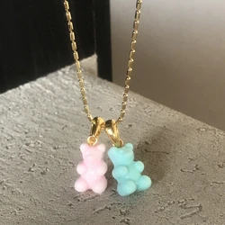 2021 Candy Color Gummy Bear Resin Pendant Necklace for Women Simple Golden Metal Chain Necklace Female Fashion Jewelry Gifts