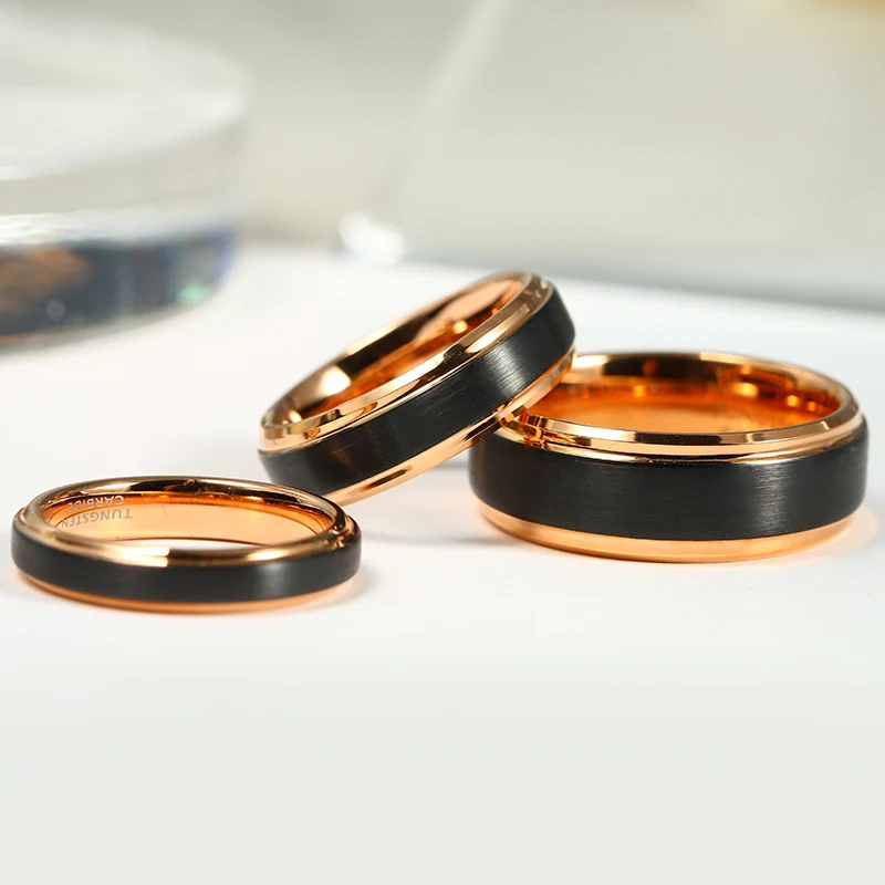 Classic  Rose Gold And Black Wedding Tungsten Rings Anniversary For Men Couples Unisex Dating