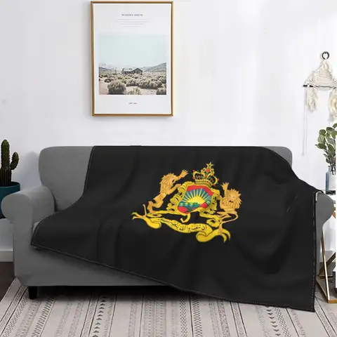 Fashion Morocco Of Arms National Moroccan Emblem Blanket Kingdom of Morocco Fuzzy Throw Blanket Bedroom Sofa Decor Soft Warm Bed