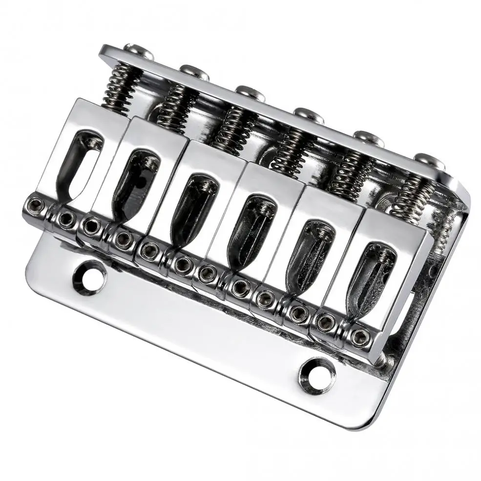 6 Strings Silver Fixed Hard Tail Guitar Bridge Guitar Tailpiece Accessories with Chrome Plate for 65mm Electric Guitar