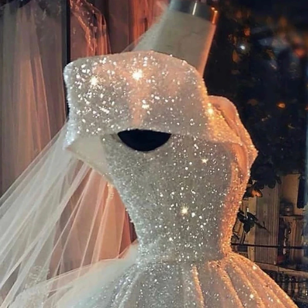 Vestido de novia de lujo con cuello en V, vestido de novia de Dubai, tela brillante, Espalda descubierta, ropa Formal blanca brillante, talla grande, 2022