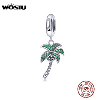 WOSTU Real 925 Sterling Silver Sparkling Palm Tree Charm With Clear CZ Fit Original Bracelet Pendant Authentic Jewelry