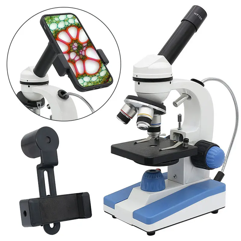 Imagem -03 - Microscópio Biológico hd com Clip Smartphone hd Iluminado Monocular e Binocular Ferramentas de Experimento Estudante 2000x