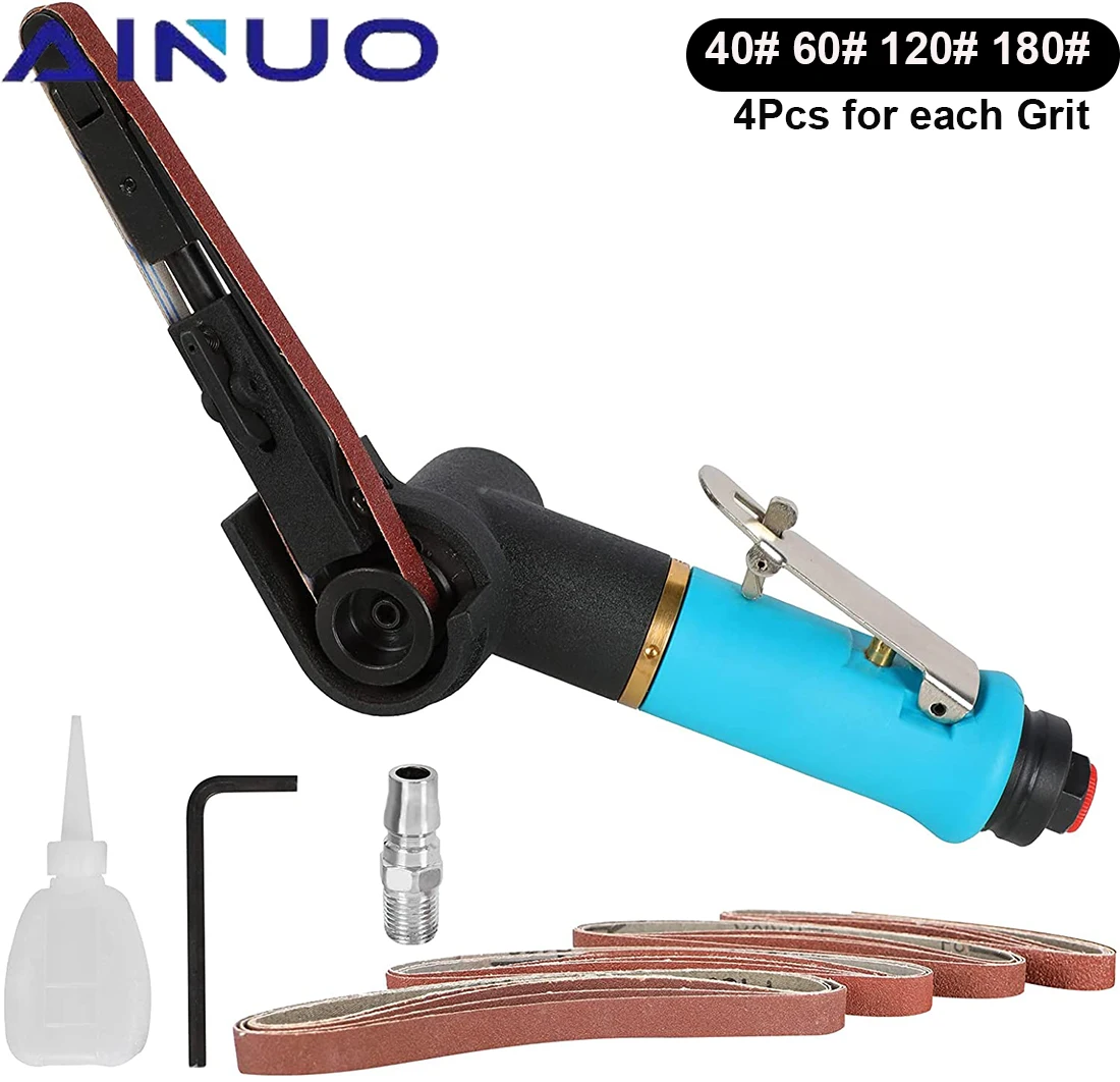 10*330mm Air Belt Sander Air Angle Grinding Machine with Sanding Belts for Air Compressor Sanding Pneumatic Tool Set