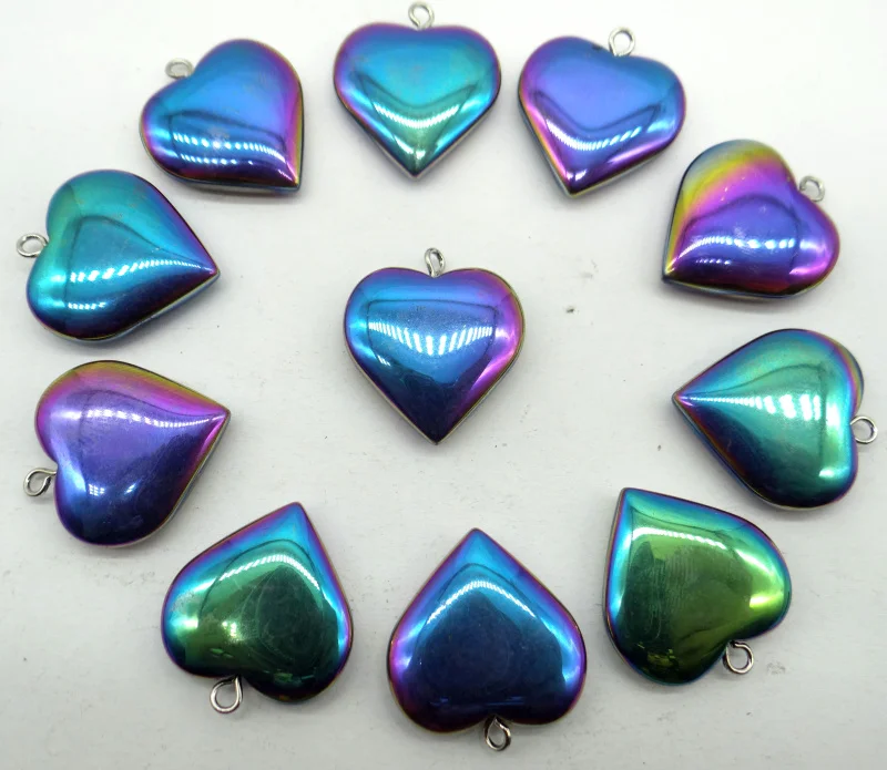 Natural Quartz crystal Titanium Hematite hand-Carved Heart-shaped pendant for diy jewelry making necklace Accessories 20pcs