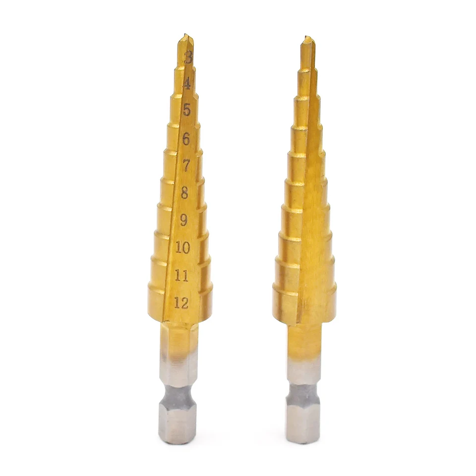 Toofit 1 قطعة HSS الصلب التيتانيوم خطوة لقمة ثقب مخروط أدوات القطع الصلب النجارة الخشب المعادن الحفر 3-12 4-12/20/32 مللي متر