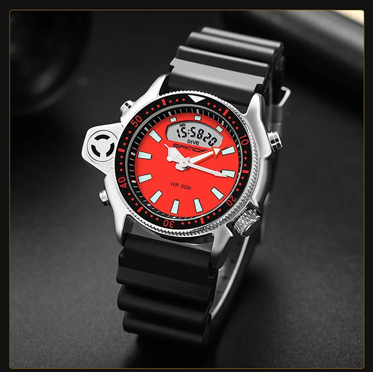 SANDA Mode Sport Männer LED Digital Uhren Dual Display Quarz Armbanduhr Im Freien Wasserdichte Militär Armbanduhren Herren Uhr – Detail 19