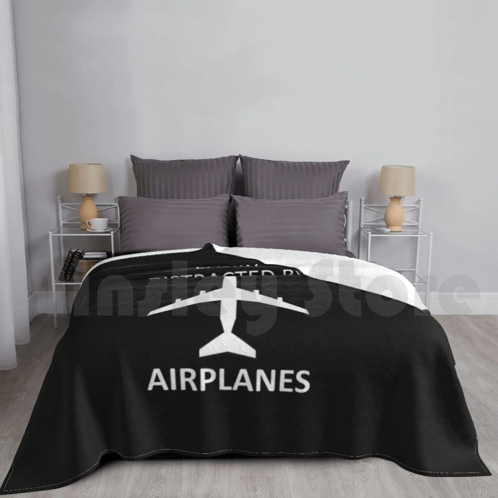 Easily Distracted By Airplanes Cool Pilot Aviation Blanket Fashion Custom Pilot Aviation Easily