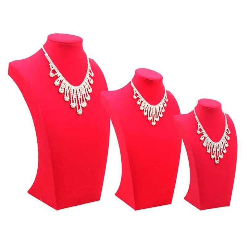 Attractive Luxury Red Velvet Jewelry Holder Show Exhibitor 4 Sizes Display Necklace Stand Pendants Mannequin Jewelry Rack