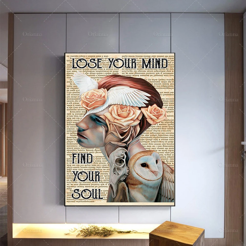 Owl And Flower Lose Your Mind Find Your Soul Canvas Poster - Surrealism Art Prints-Home Decor -Canvas Wall Art Unique Gift