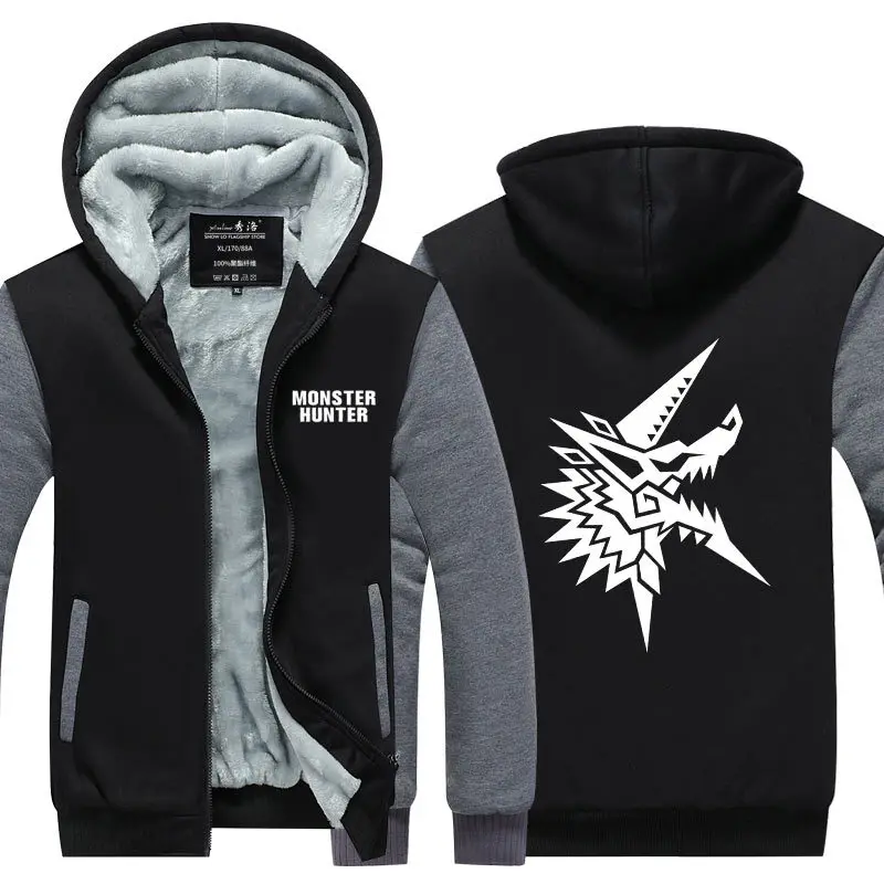 Monster Hunter Dragon Hoodie Jacket Coat Winter Fleece Thick Warm Sweatshirts Long Sleeve Plus Size