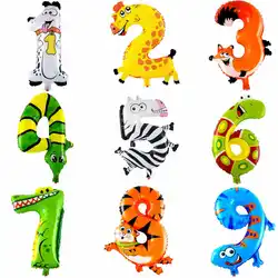 1PC 16inch Animal Digital Foil Balloons Kids Party Decoration Happy Birthday Number Ball Decoration Ballon Gift Home Supplies