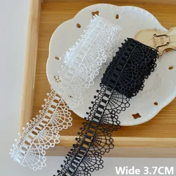 3.7CM Wide White Black Cotton Polyester Fine Embroidery Ribbon Lace Fringe Edge Trim Dress Collar Cuffs Curtain DIY Sewing Decor