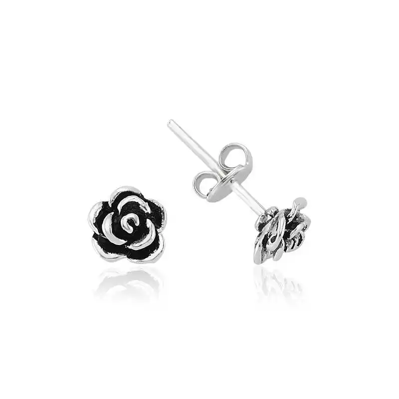 Silver Studded Rose Earrings 925 Sterling Women for Jewelry Wedding Party Birthday Gift - Box - Fashion Girl Accessories