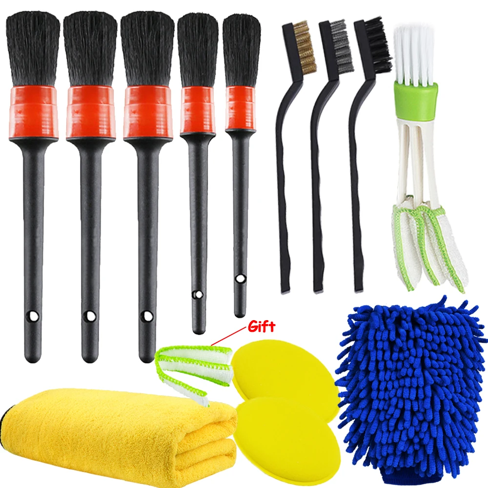 

Car Detailing Brush Auto Dirt Dust Detail Cleaning Brush Washing Gloves Towels For Car Motorcycle Leather Air Vents Cleaning