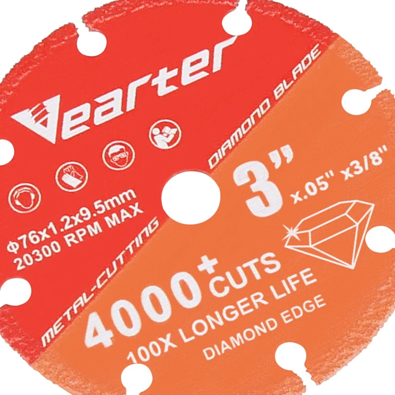 Vearter 76mmX9.5mm Vacuum Brazed Diamond Cutting Disc 3\'\'X3/8\'\'  Wheel Saw Blade For Metal Rebar Cast Iron and Stainless Steel