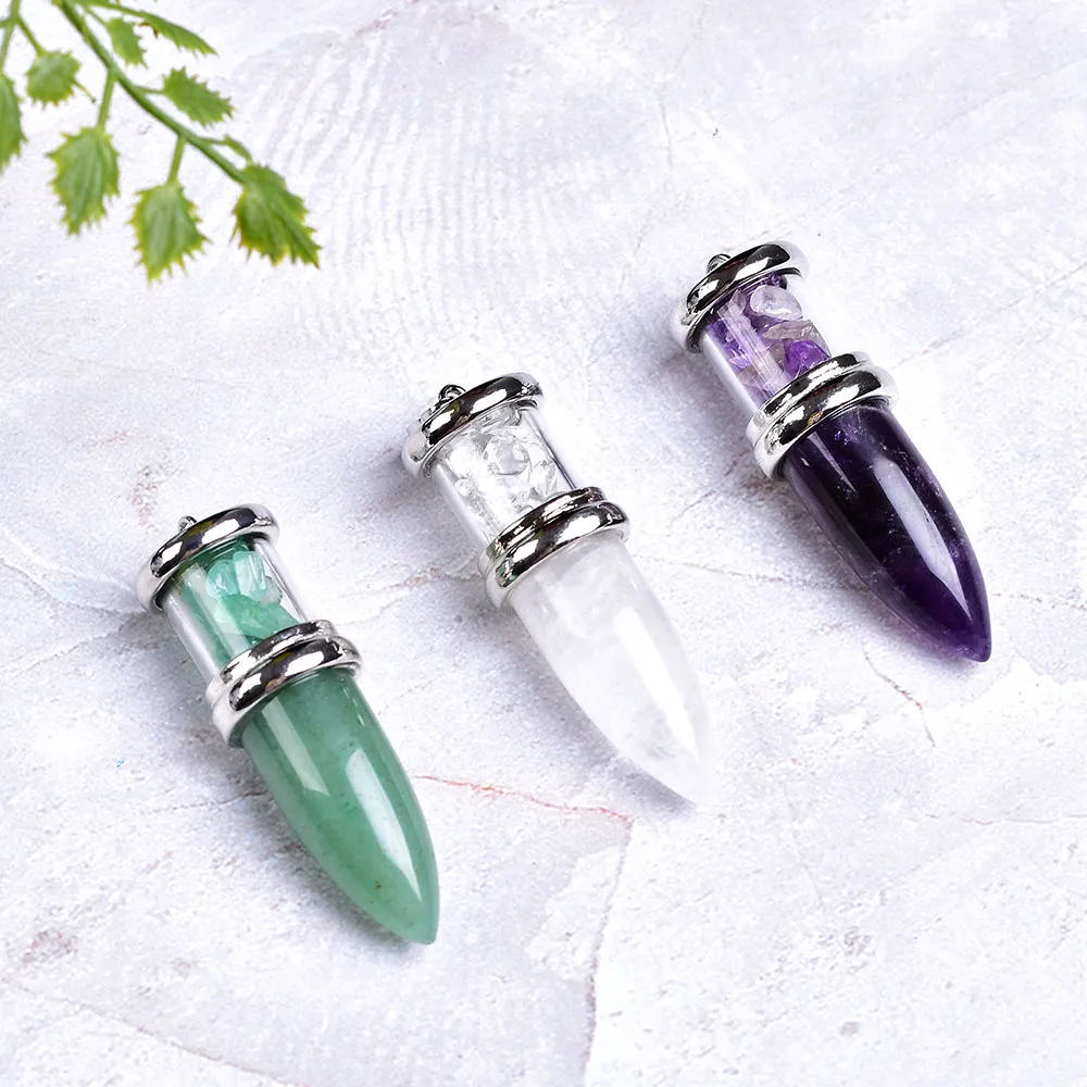 1PC Bullet Shape Natural Stone Pendant Amethyst Tigers Eye Colorful Jewelry for Men And Women Chakra Gem Quartz Crystal Gift