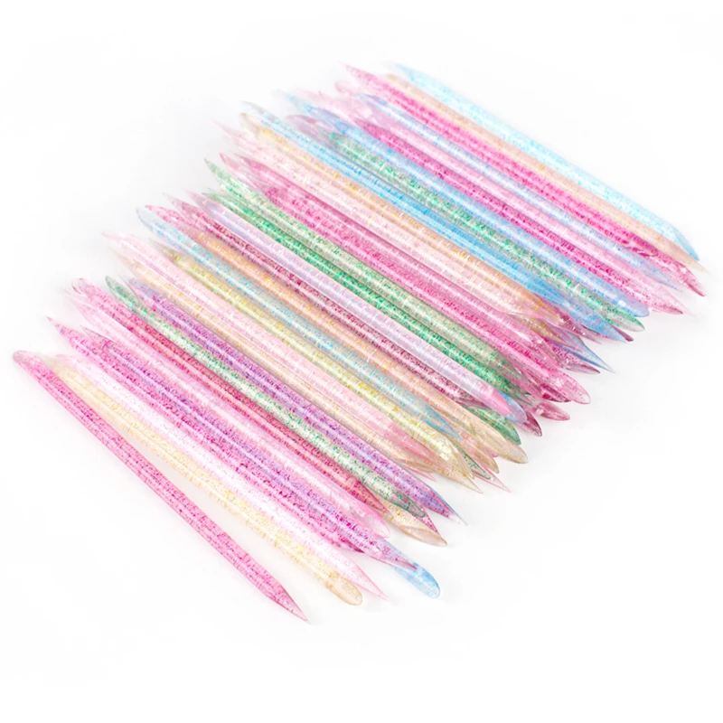 100pcs Crystal Sticks For Cuticle Pusher Remover Colorful Forks For Manicure Pedicure Dual-end Reusable Nail Art Tools