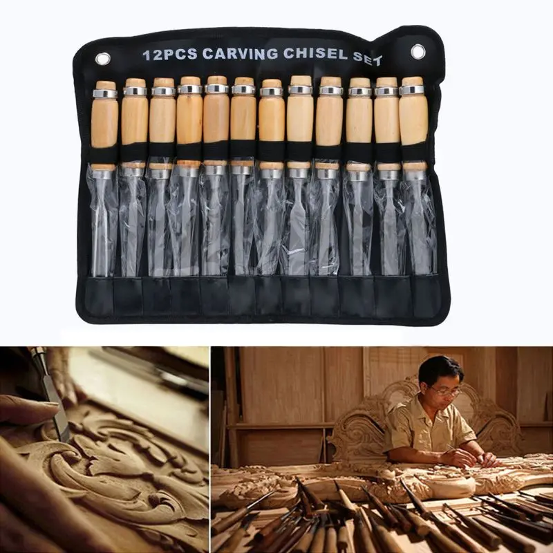 12Pcs Wood Carving Hand Chisel Woodworking Tool Set Woodworkers Gouges