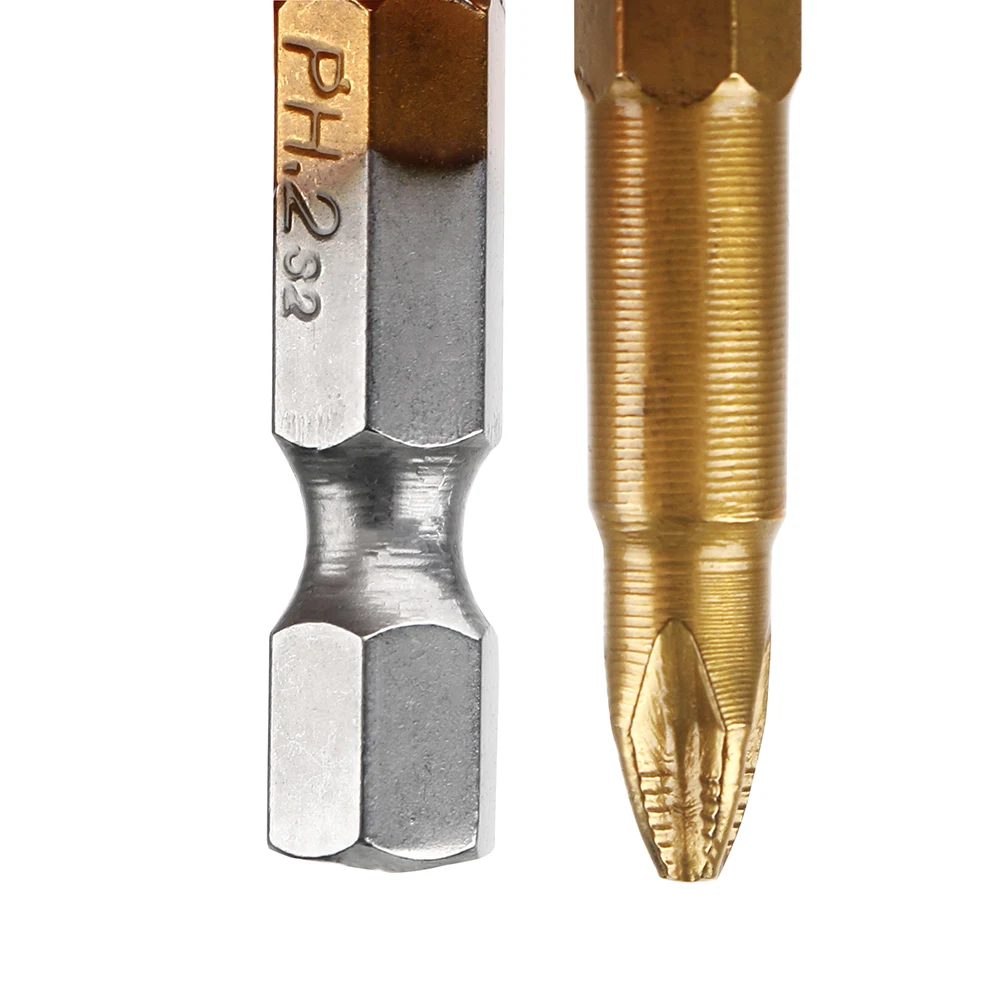 DIYWORK antideslizante 5 unids/set recubierto de titanio PH2 50mm de longitud puntas de destornillador eléctrico vástago hexagonal de 1/4 "con punta magnética