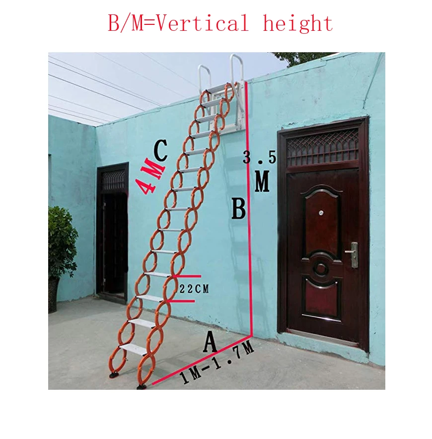 Aluminum Telescopic Attic Ladder Home Folding Stairs  Loft Pull Down Ladder Hinge with Handrails